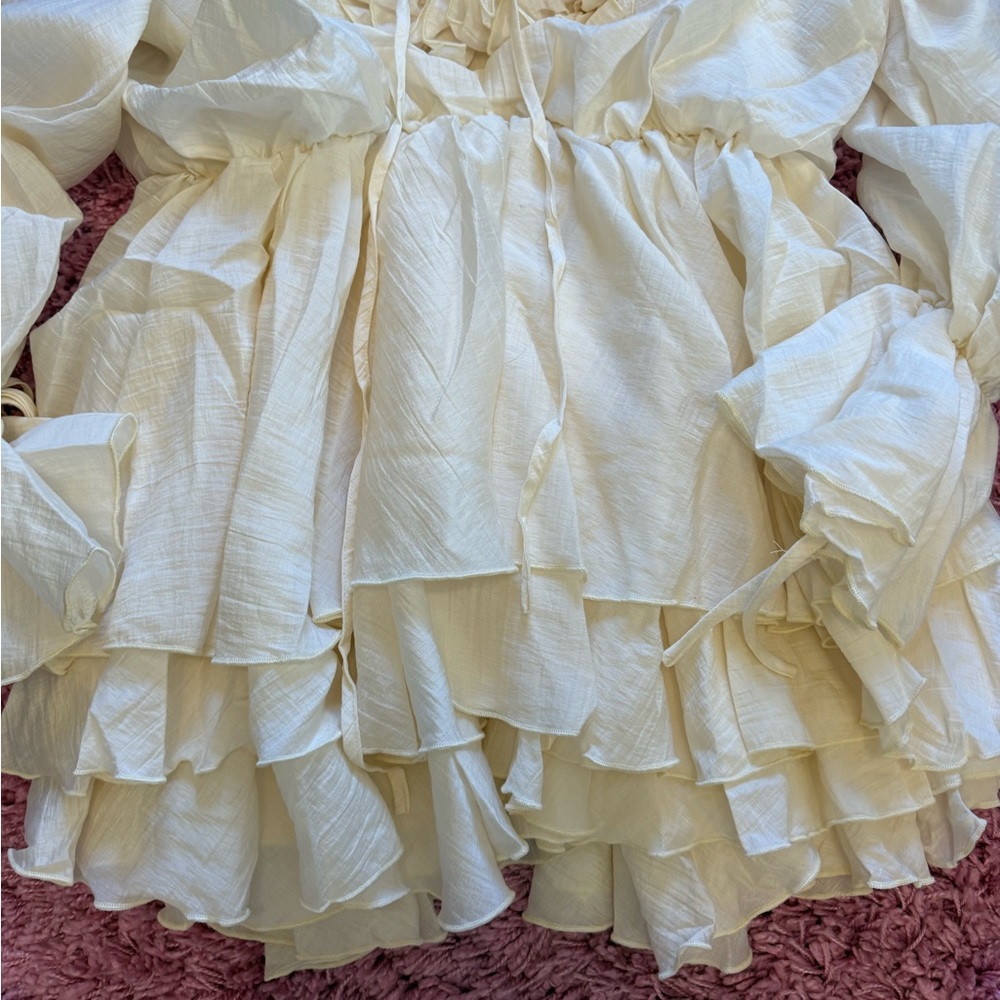 Fashion Nova Cream Ruffle V-Neck Mini Dress - Picture 4 of 5